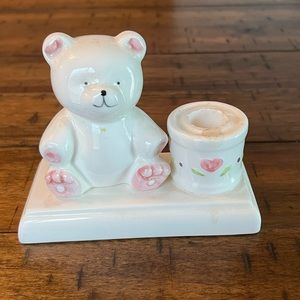 Hand Painted Ceramic Bear & Candle Holder